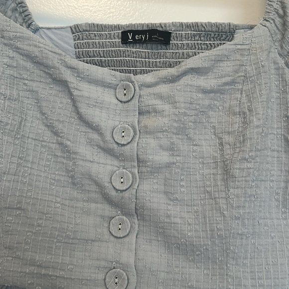 Mini dress blue with button front and puff sleeves - Picture 2 of 8